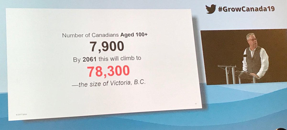 #GrowCanada19 speaker ⁦<a href="/darrellbricker/">Darrell Bricker</a>⁩ is painting a futuristic picture based on data with some HUGE takeaways for Canada &amp; #ag in general -- pay attention to seniors as consumers &amp; workforce. What to grow, for whom, who will grow it? Time 2 rethink design &amp; infrastructure