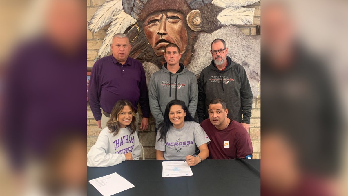 Congrats IHS senior Avery Redd on intent to continue academic and women's lacrosse career at Chatham University. With Avery are her parents Terrence and Tracey Redd plus Greg Lezanic, dir. of athletics; Mike Weaver, girls' lacrosse coach; Al Borowski, former girls' lacrosse coach