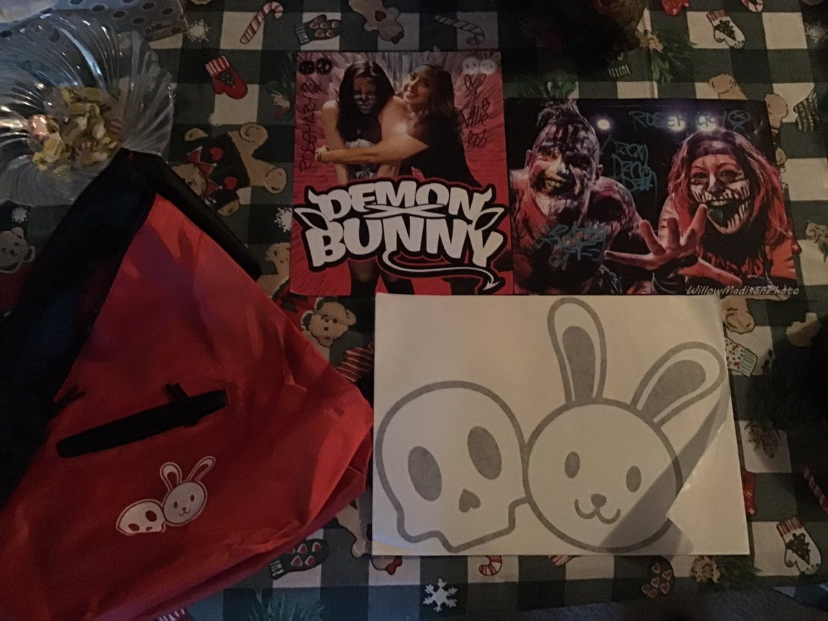 Karma_Kills_836's tweet photo. #EpicMailCall today from the @DemonxBunny store today we just got in the 2 new 8x10s the big logo sticker and a replacement sling bag mine seems to have vanished lol thanks dxb for the awesome Black Friday sale 🐰😈 https://t.co/gBlQvtxu8v