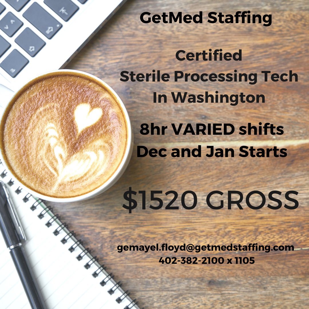 GetmedStaffing's tweet photo. Several Sterile Processing Techs needed in Washington State.  Excellent pay and fast interviews!

Call GetMed for more information:  402-382-2100 

#traveler #sterileprocessing #TravelNurse #Washington https://t.co/f2d1FEMQlT