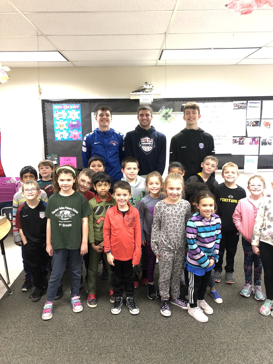 Coach_Fitz__'s tweet image. @CharValleyHoops came down to the Primary today to read and help around the classroom. Thanks Brayden, Soc, and Dylan for stopping in and making a moment for the kids! They look up to all of our athletes. Way to go fellas! #CVColts @CVSDcolts