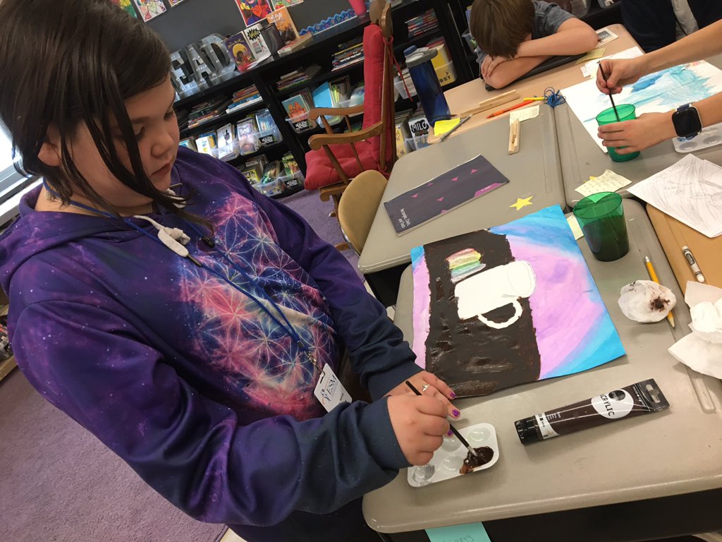 MrsAllensClass5's tweet photo. Illustrators hard at working bringing to life a classmate’s poem! Can’t wait for you to see how you’ve inspired us @_becca_donnelly @MisaSaburi! #GoMinoa https://t.co/NGMtvSSGQe
