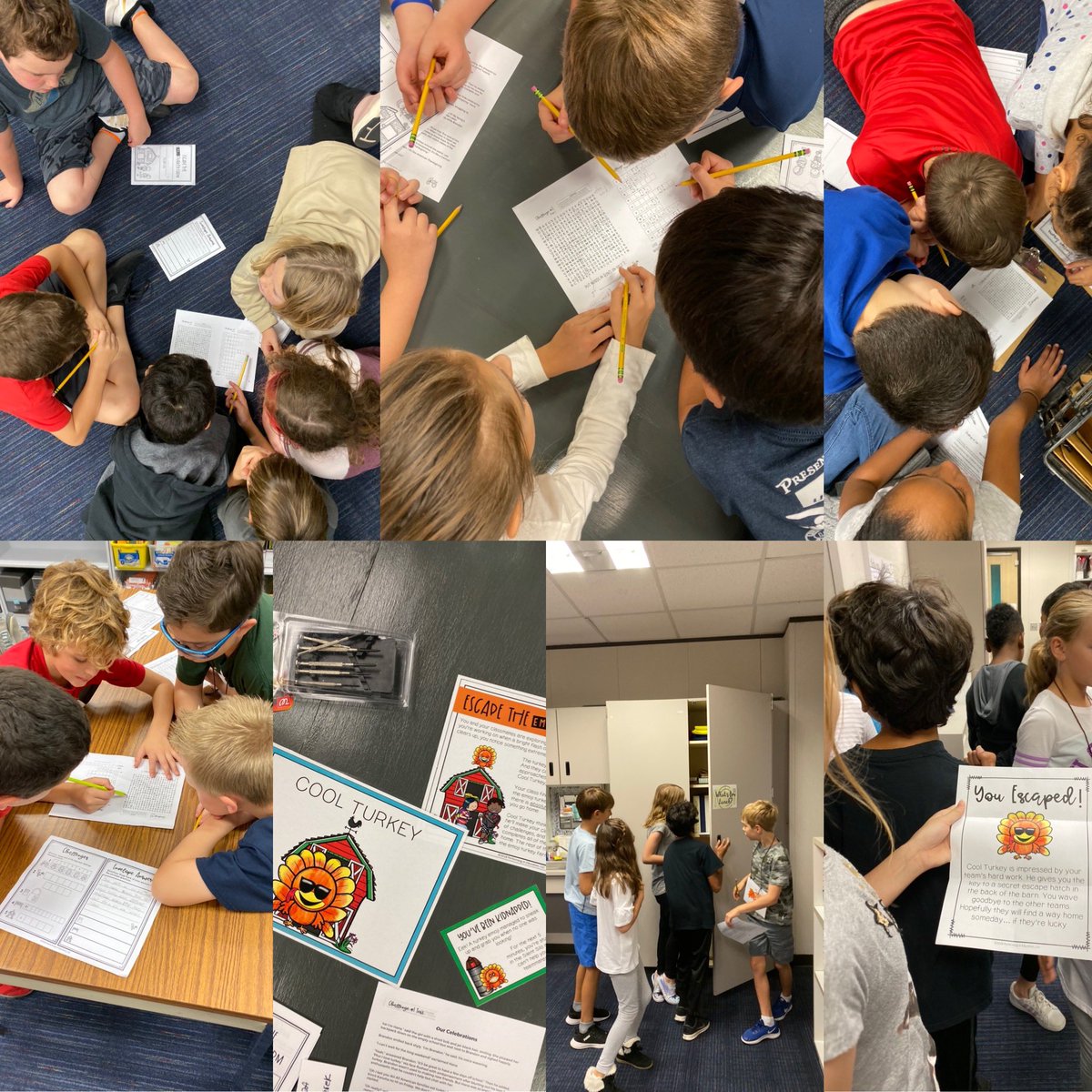 4thHyde's tweet photo. We escaped the turkey farm! What do you do the day before a holiday break?! You turn the classroom into an “Escape Room” of course! This was such a FUN day in ELA! Have a wonderful Thanksgiving, 4th graders! See you in December! 🦃 #ccisdlearns https://t.co/vP7K7RYtPJ