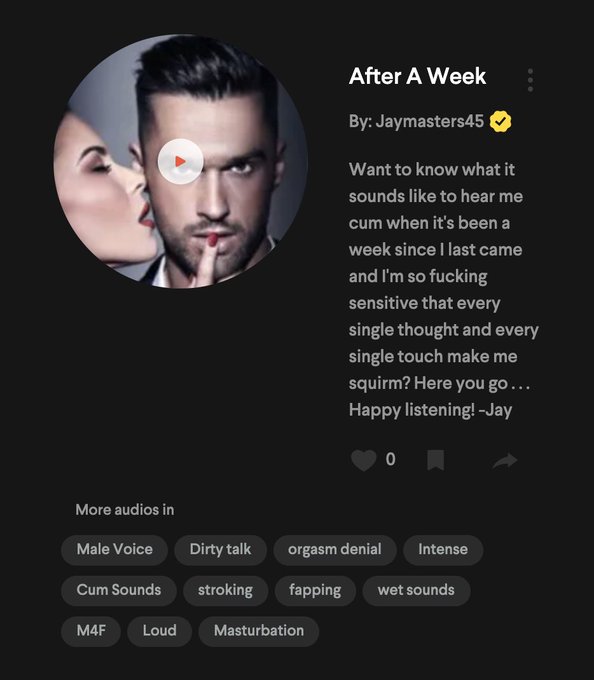 NEW AUDIO! Want to know what it sounds like to hear me cum when it's been a week since I last came &amp;<a href="/tag/erotica"class="tags"><span>#erotica</span></a><a href="/tag/patreon"class="tags"><span>#patreon</span></a><a href="/tag/eroticaudio"class="tags"><span>#eroticaudio</span></a><a href="/tag/jaymasters45"class="tags"><span>#jaymasters45</span></a>