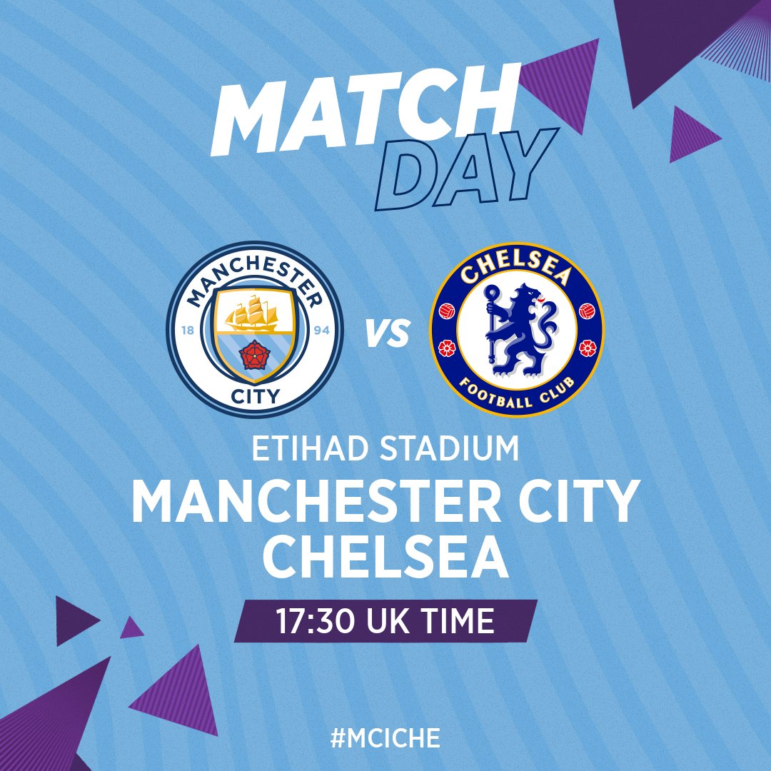 ManCity's tweet photo. BACK TO IT! 🙌

🆚 #MCICHE
🏟 Etihad Stadium 
🏆 @premierleague
⏰ 17:30 UK

🔵 #ManCity https://t.co/BpBF2wRMsc