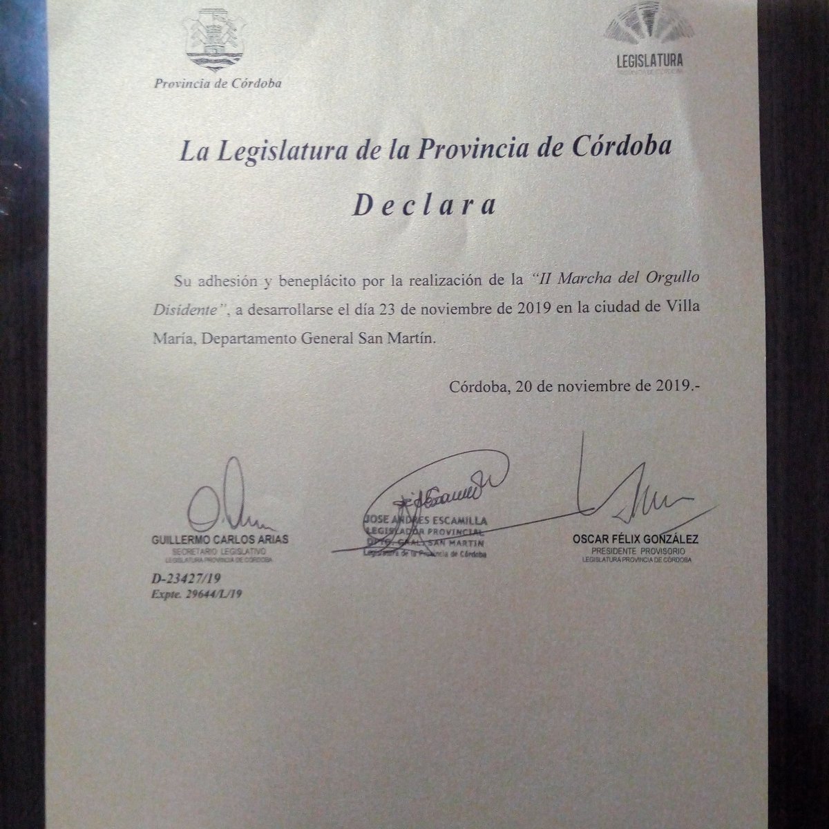 JoseAEscamilla's tweet photo. El pasado Miércoles, la @LegislaturaCBA aprobó el Proyecto de Declaración que presente por el cual la misma adhiere a la realización de la "II Marcha del Orgullo Disidente" el proximo Sábado 23 de Noviembre. #Igualdad https://t.co/1F8R6CcgDI