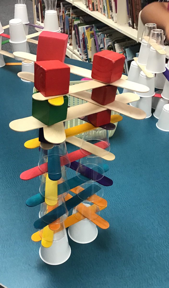 CWong_LLC's tweet photo. Challenge 2 - Using any size base, build the tallest possible structure; H - "I am building up and using triangles like in a bridge to keep it sturdy" @PDSB_Libraries @larenemms @GalinaMatthew https://t.co/KQPQ5RdA1d