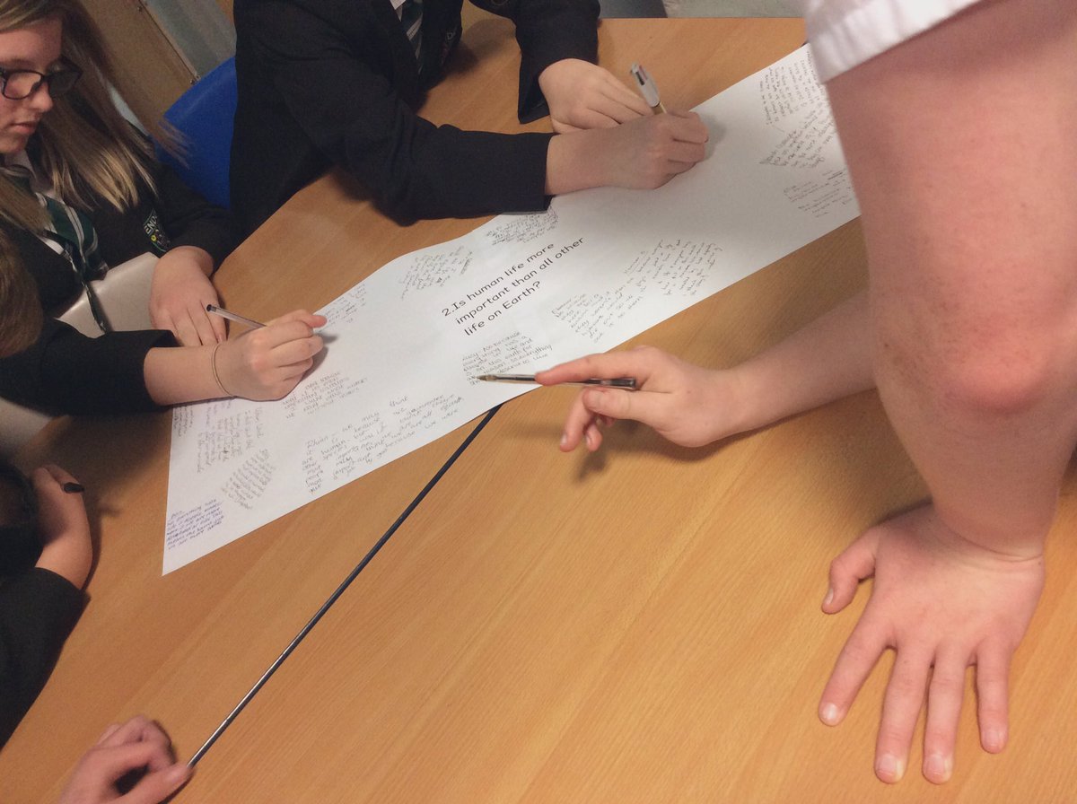 EHSRSDept's tweet photo. Yr9 - Silent Debate. Applying our knowledge of the Sanctity of human life & considering how this influences Christians in their ethical decision making - abortion, death penalty, euthanasia & animal rights. How much do we value human life? #REGCSE #AQAGCSE #ETHICS https://t.co/BHr9C922wz