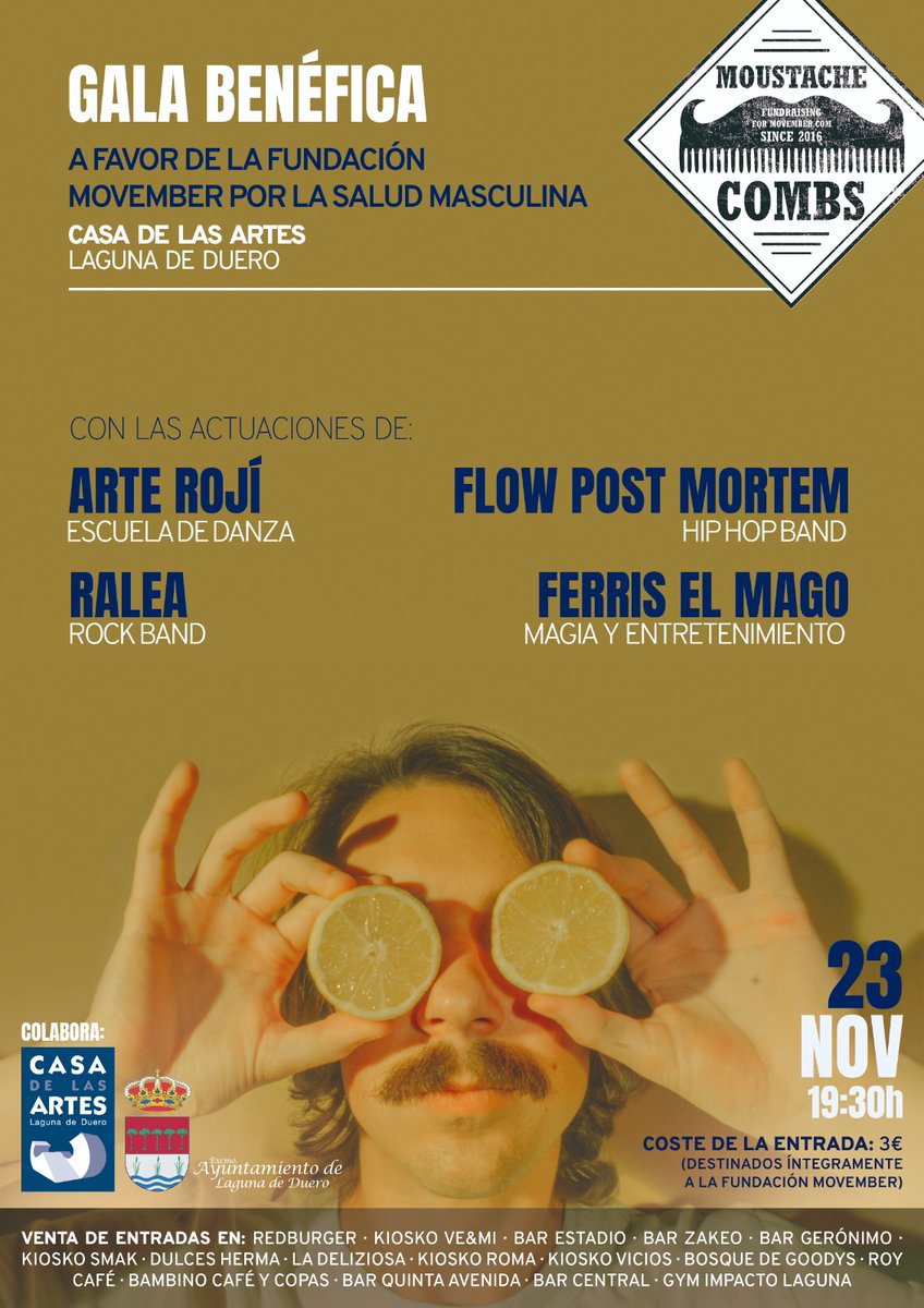 Mañana evento Movember organizado por <a href="/MoustacheCombs/">Moustache Combs</a> .  En la Casa de las artes.  Venta de últimas entradas por privado.  Os esperamos.