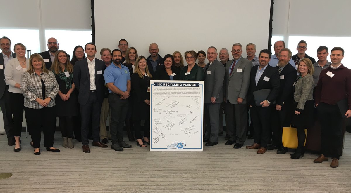 NCDEQ's tweet photo. The importance of recycling was discussed at yesterdays 1st NC Recycling Roundtable♻️ 

25 attendees signed a pledge to work together to create a more resilient recycling system that grows the economy &amp; creates jobs while protecting the environment. 

➡️ https://t.co/Z8LMpxfIPm https://t.co/0jixXGhkK7