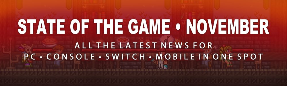 Terraria_Logic's tweet image. November State of the Game is here! Visit the Terraria Community Forums for the latest dev news on PC, consoles, Switch, and mobile! bit.ly/2OfGdNz
