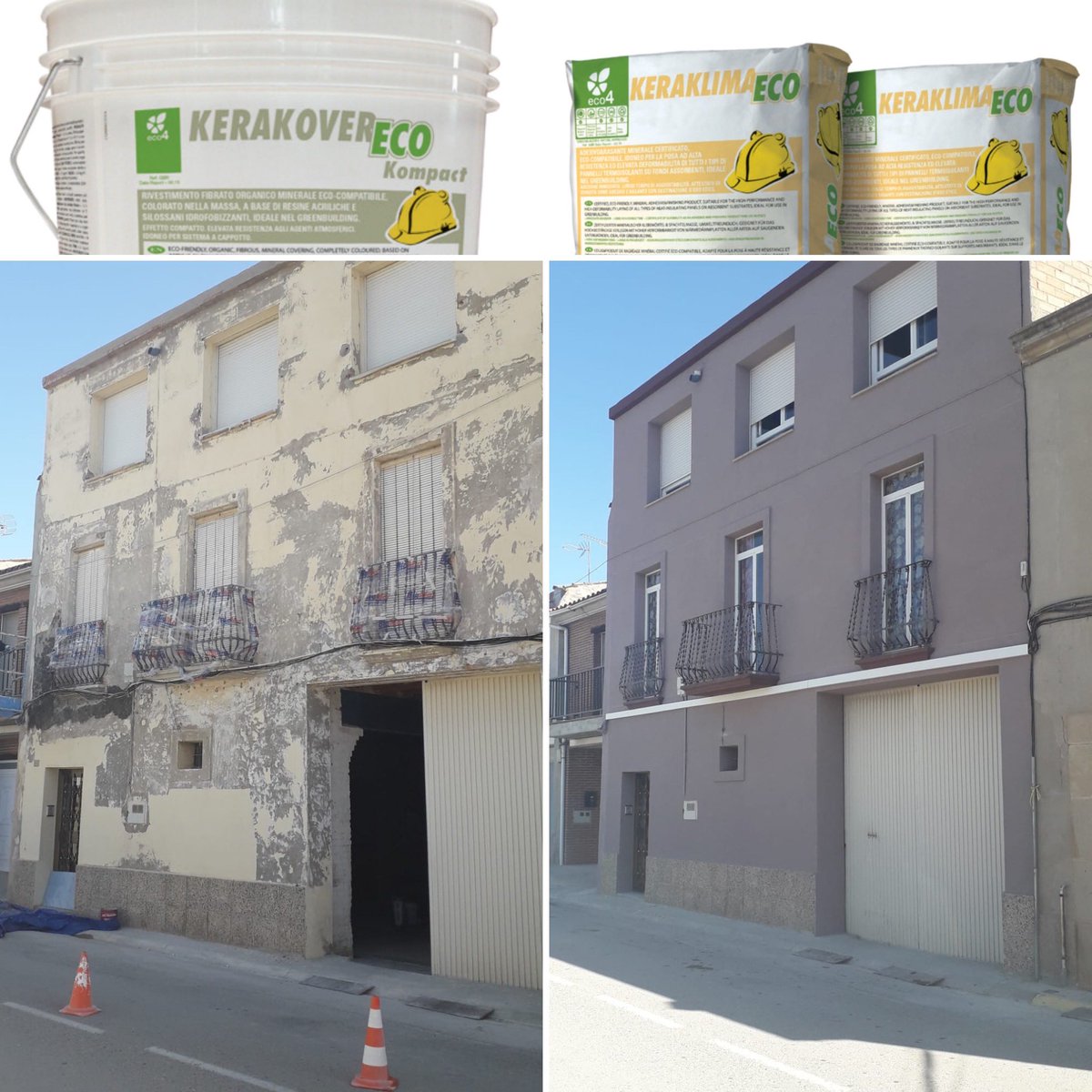 Renovación de fachada con #keraklima y Kerakover Kompact ( Revestimiento fibrado orgánico mineral eco-compatible, coloreado en masa, a base de resinas acrílicas al agua y siloxanos hidrofobizantes, ) en Anglesola.
Aplicador: Suro i Sate 
#arquitectura #construcción #Lleida