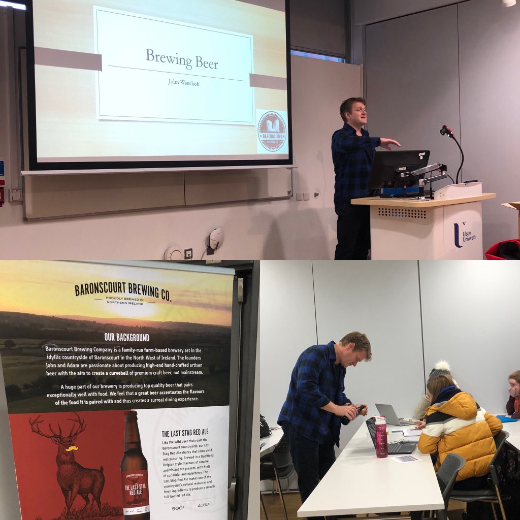 Thanks to John Wauchob from <a href="/Baronscourtbrew/">Baronscourt Brewing Co.</a> for a very insightful talk on craft beer and how it complements food  <a href="/UlsterUni/">Ulster University</a> #IHMUUBS to our First Yr International Hospitality Management students