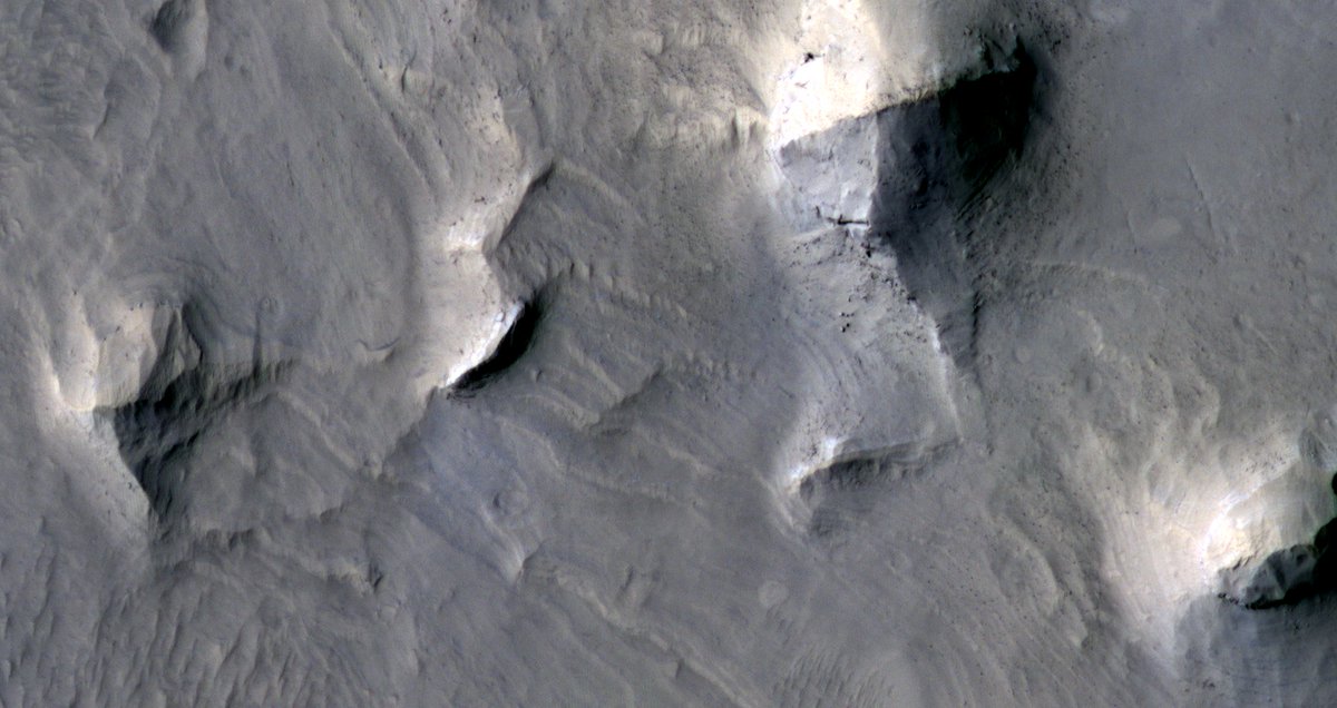 rocdocmars's tweet photo. Here is the another set of images from @WesternU #HiRISE #team340, featuring layering in the rim of a crater, an in-filled crater, and an impact that formed between 2009-2018 on #Mars. Planned by: @epilles and @mars_mapper
#ldnont @westernuSpace https://t.co/totpjQZn4x