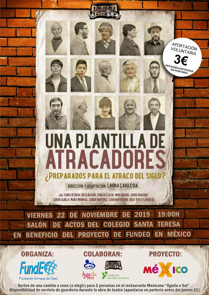 teresianaspampl's tweet photo. Gracias a esta magnífica “Plantilla de atracadores”, por hacernos reír de manera solidaria.
@ongdFundEO #teatroTalo #teatrosolidario #proyectoMexico https://t.co/E0N4MCx45P