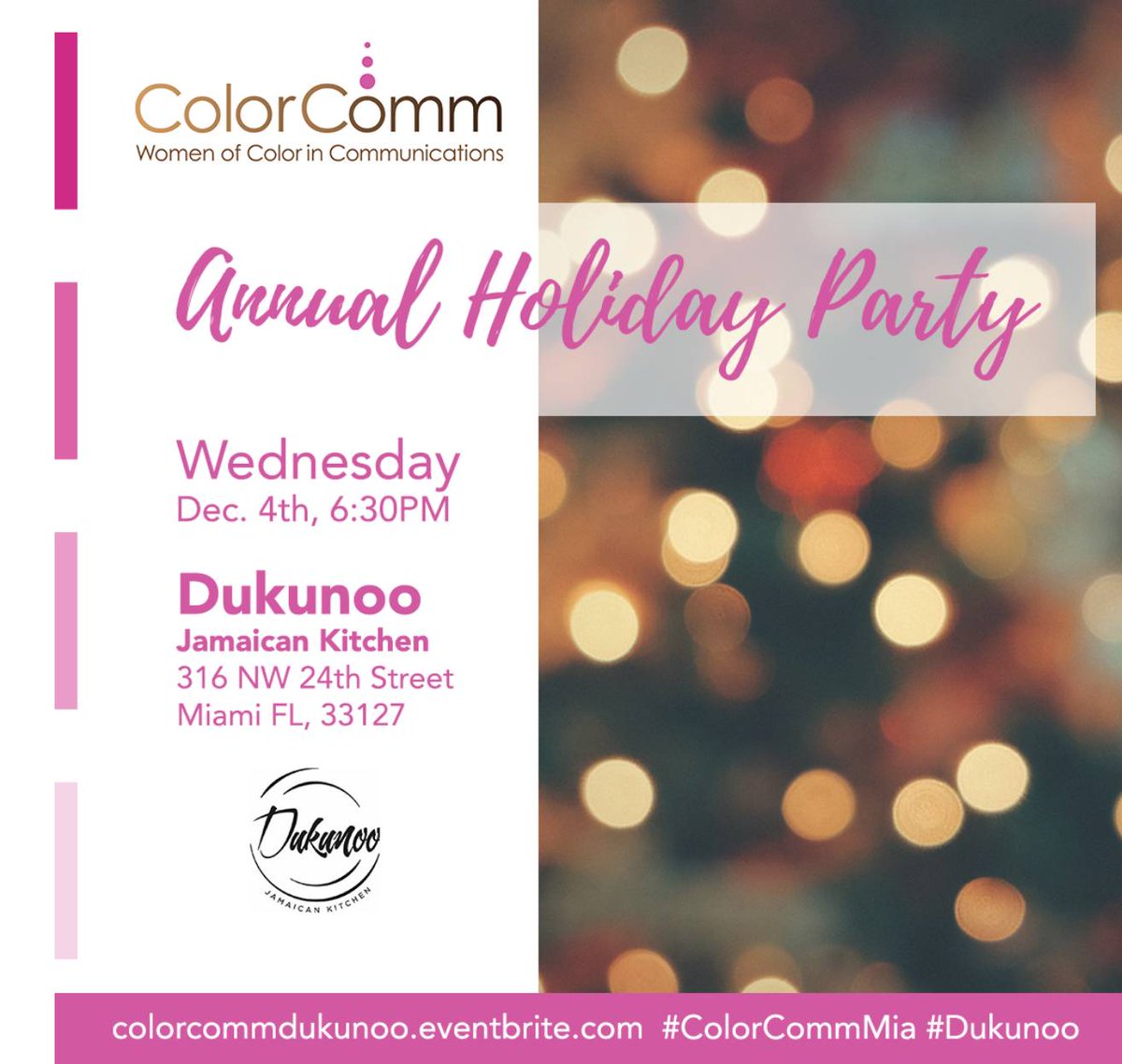 ColorCommntwk's tweet image. Join #ColorCommMIA at our annual holiday party! Celebrate the season with us, and join us for drinks, food and holiday cheer! 

RSVP HERE ow.ly/YCOh30pVAzk for this FREE event.