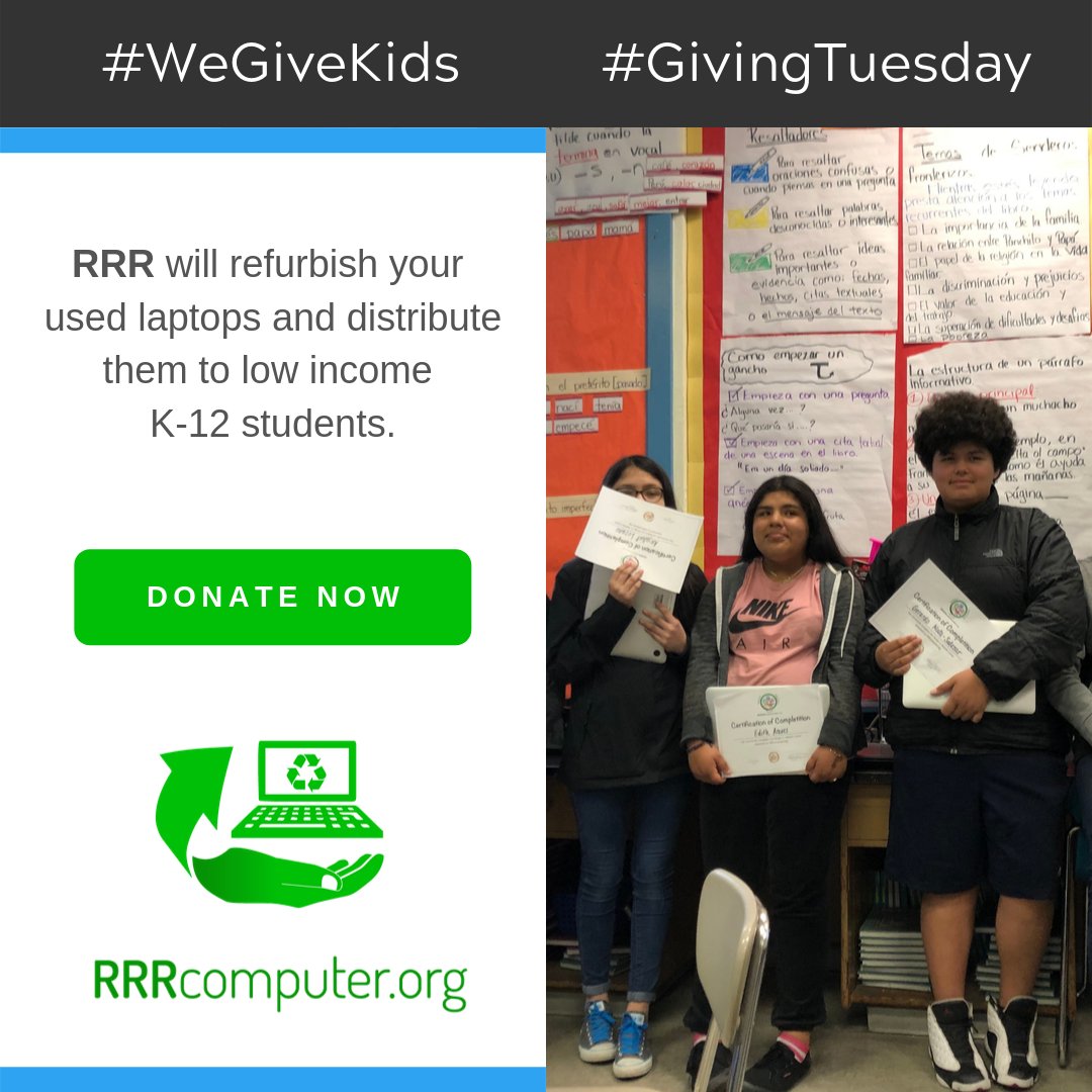 RRRComputer's tweet image. This #GivingTuesday #Donate by Sending text  “Donate RRR” to 424-321-7772 or click the link below to help us #DistributeLaptops to #Kids

facebook.com/donate/4600046…

#RRRcomputer#onekidonecomputer#givingtuesday#computer#donate#inspire#support#educate#nonprofit#fundraising