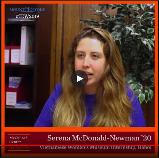 McCullochCenter's tweet photo. .@mtholyoke's Serena McDonald-Newman '20 talks about how  #studyabroad in Vietnam made her realize that she could do anything! #IEW2019 https://t.co/D7VjT1k62j https://t.co/2m9wTxzjNX