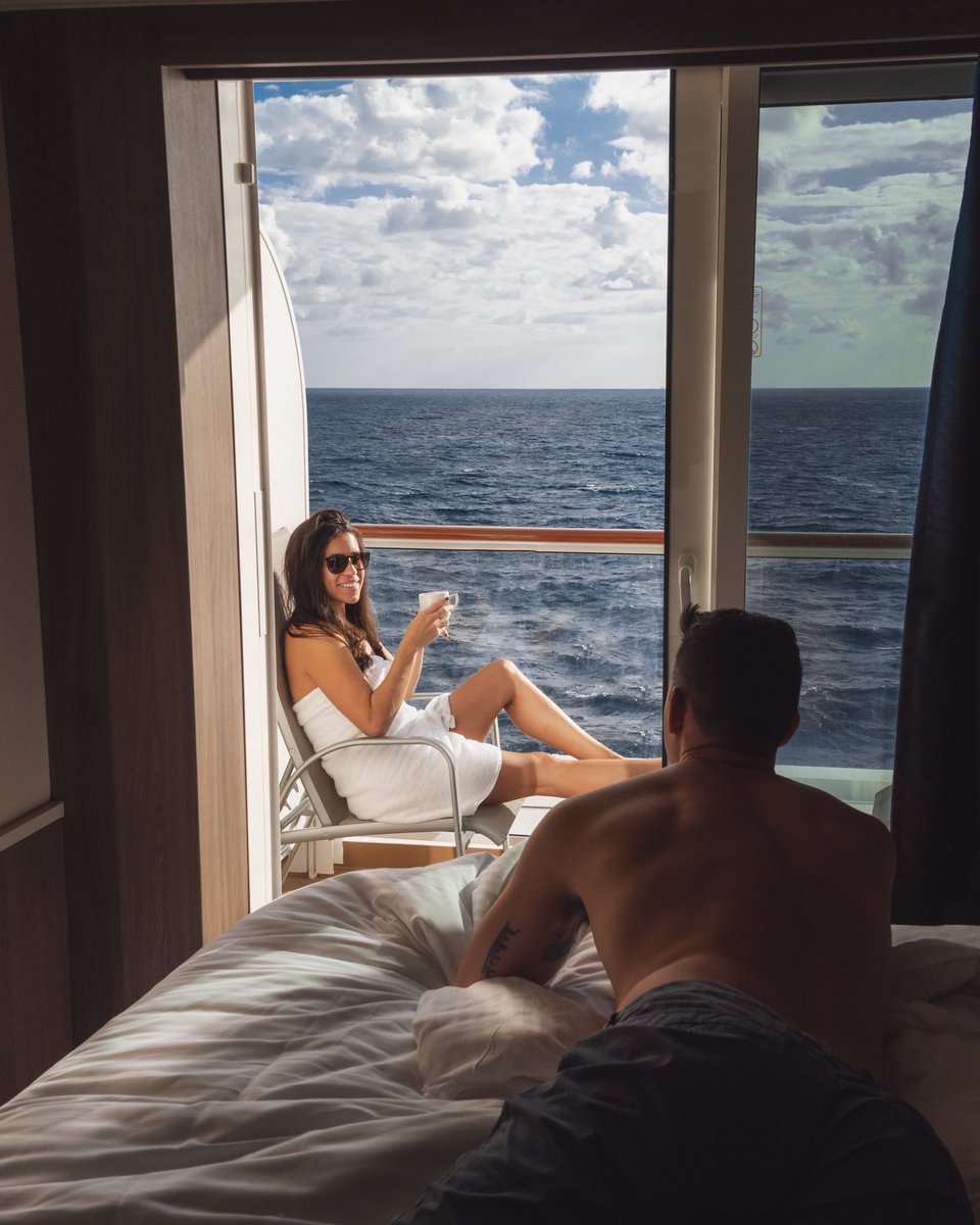 Our first #cruiselife experience on the #norwegianencore😍A quick cup of coffee on our balcony and then a day full of activities! 
.
In partnership with @CruiseNorwegian 
#norwegiancruiseline #cruiselife #miamitobahamas #travelmiami #miamitravel #travelcouple #exploremore #views