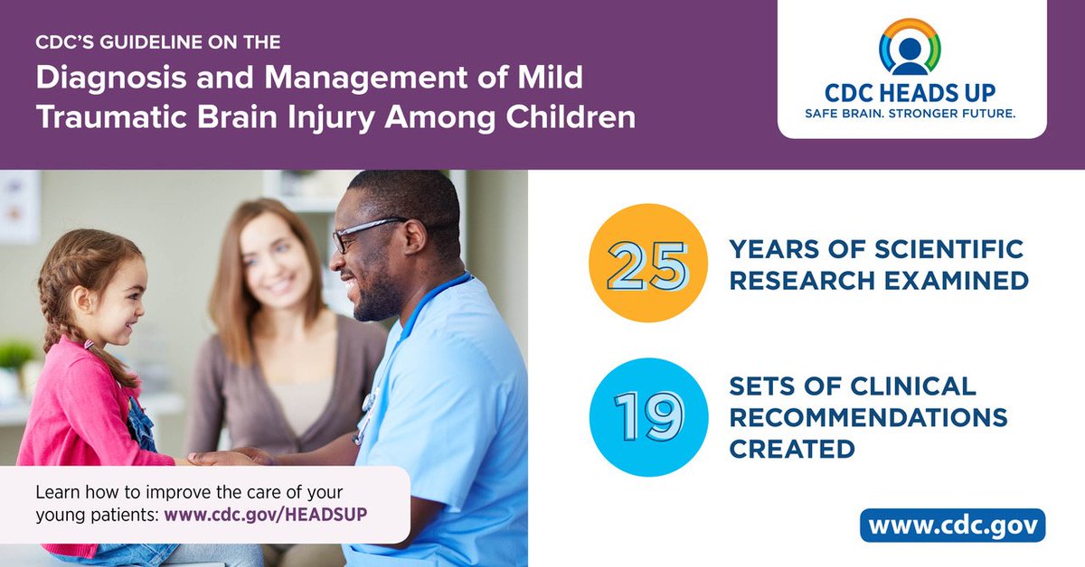 biaamerica's tweet photo. The goal of the @CDCgov Pediatric Mild Traumatic Brain Injury (mTBI) Guideline is to help healthcare providers take action to improve the health of their patients. https://t.co/1No49tZnuI