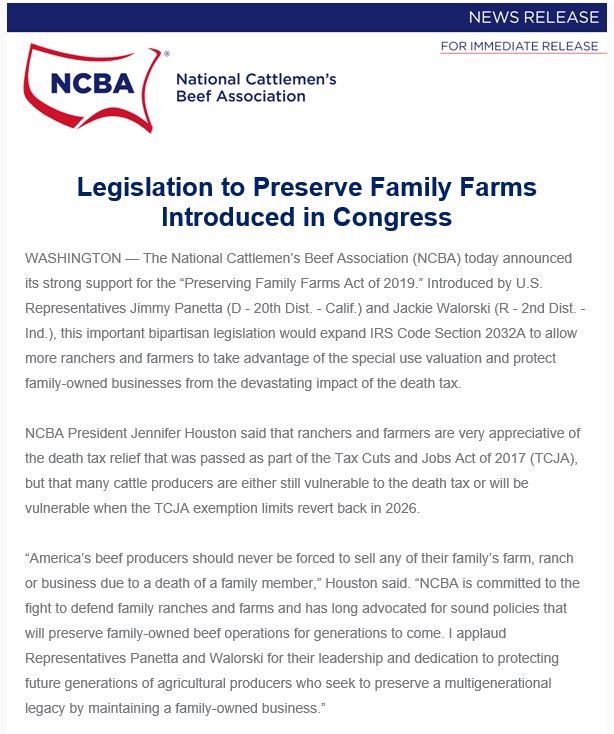 BeltwayBeef's tweet photo. The introduction of the Preserving Family Farms Act of 2019 is a pretty good way to round out the week! Thanks to @RepJimmyPanetta and @RepWalorski for leading the way on this important bipartisan bill!
https://t.co/jQbJSdlFBr https://t.co/FO4kjINLPd