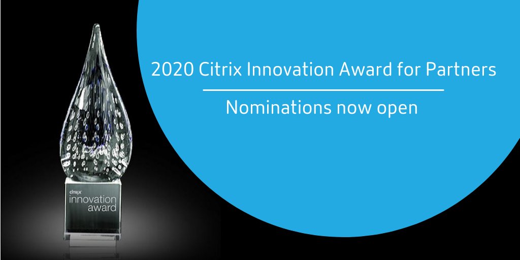 Nominations for the 2020 Innovation Award for Partners are now open! This year the program is bigger than ever–the winner will be announced at our largest event of the year: #CitrixSynergy! Nominate a partner today: bit.ly/2XyTG5P