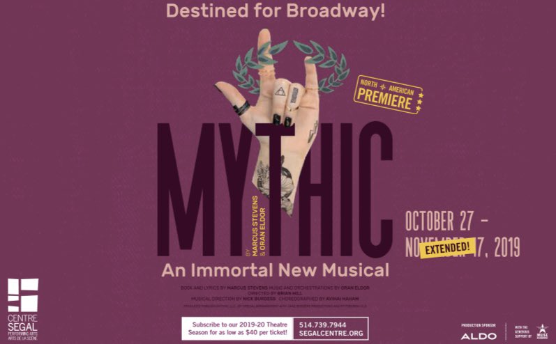 The last weekend to enjoy <a href="/MusicalMythic/">Mythic the Musical</a> at the <a href="/segalcentre/">Segal Centre</a> is upon us. Saturday’s show is sold out, however there are still tickets for Sunday. Don’t miss your chance to see this destined for #Broadway musical! segalcentre.org/en/shows/2019-…
