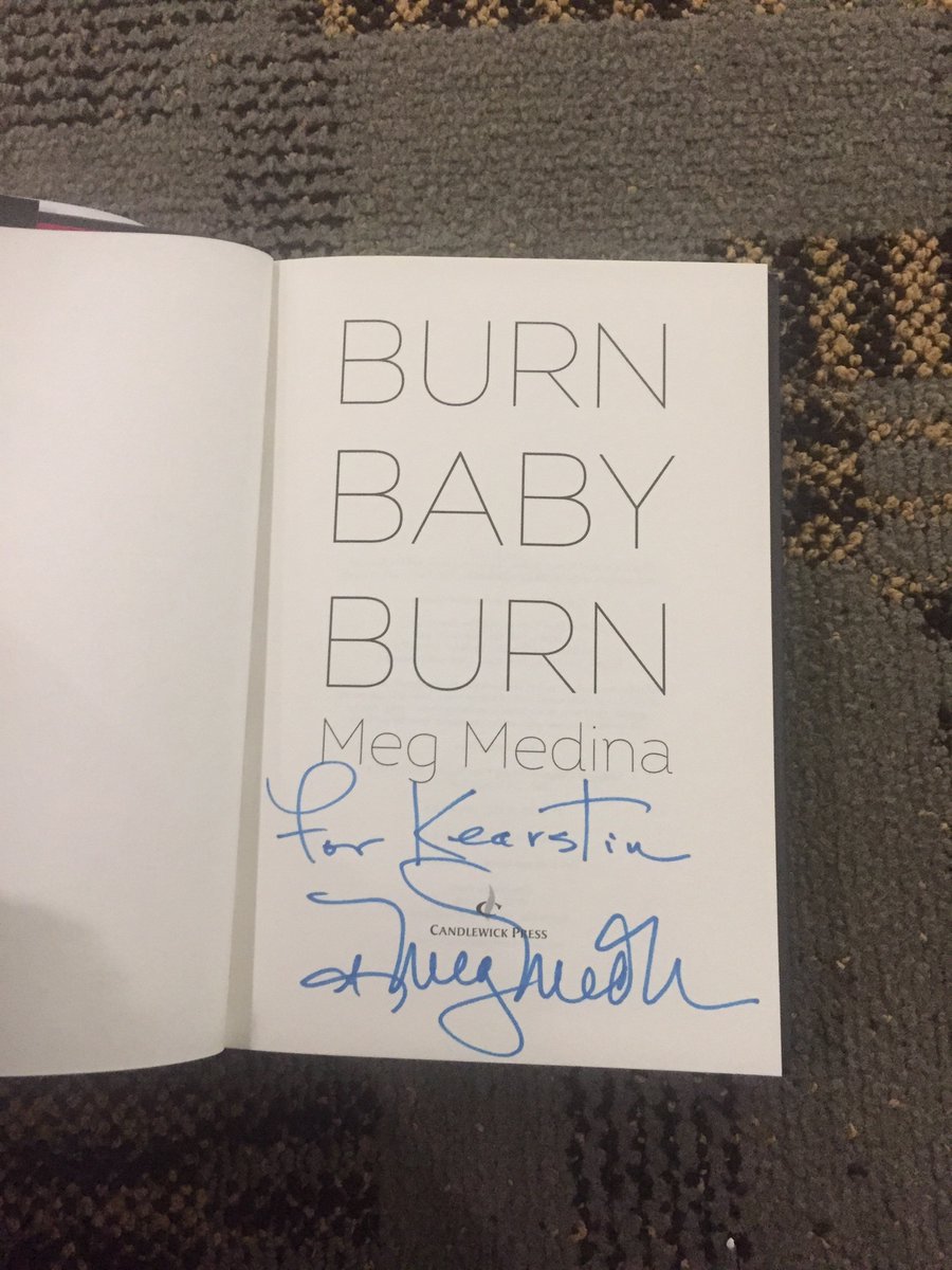 CalhounKearstin's tweet photo. As if today couldn’t get any better, first in line to meet @Meg_Medina  and get a copy of #BurnBabyBurn SIGNED! #NCTE2019 #NCTE #SpiritedInquiry @BloomsburgU @BloomNCTE https://t.co/IX8YgP5xCI