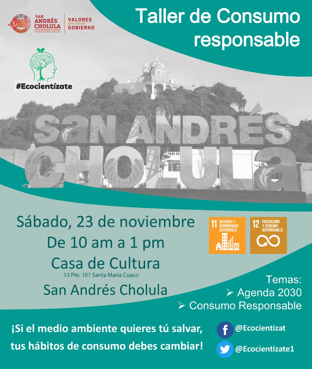 SnAndresOficial's tweet photo. Te invitamos al Taller de Consumo Responsable de @Ecocientizate1 y fomentemos el cuidado del medio ambiente 🌿 ¡Cambiemos nuestros hábitos de consumo ♻️ y salvemos el planeta 🌎! #ValoresQueHacenGobierno 

📆: Sáb. 23 de nov.
📍: Casa de Cultura Tlanezcalli.
🕔: 10 a 13 hrs. https://t.co/wYJ7oKyHd4