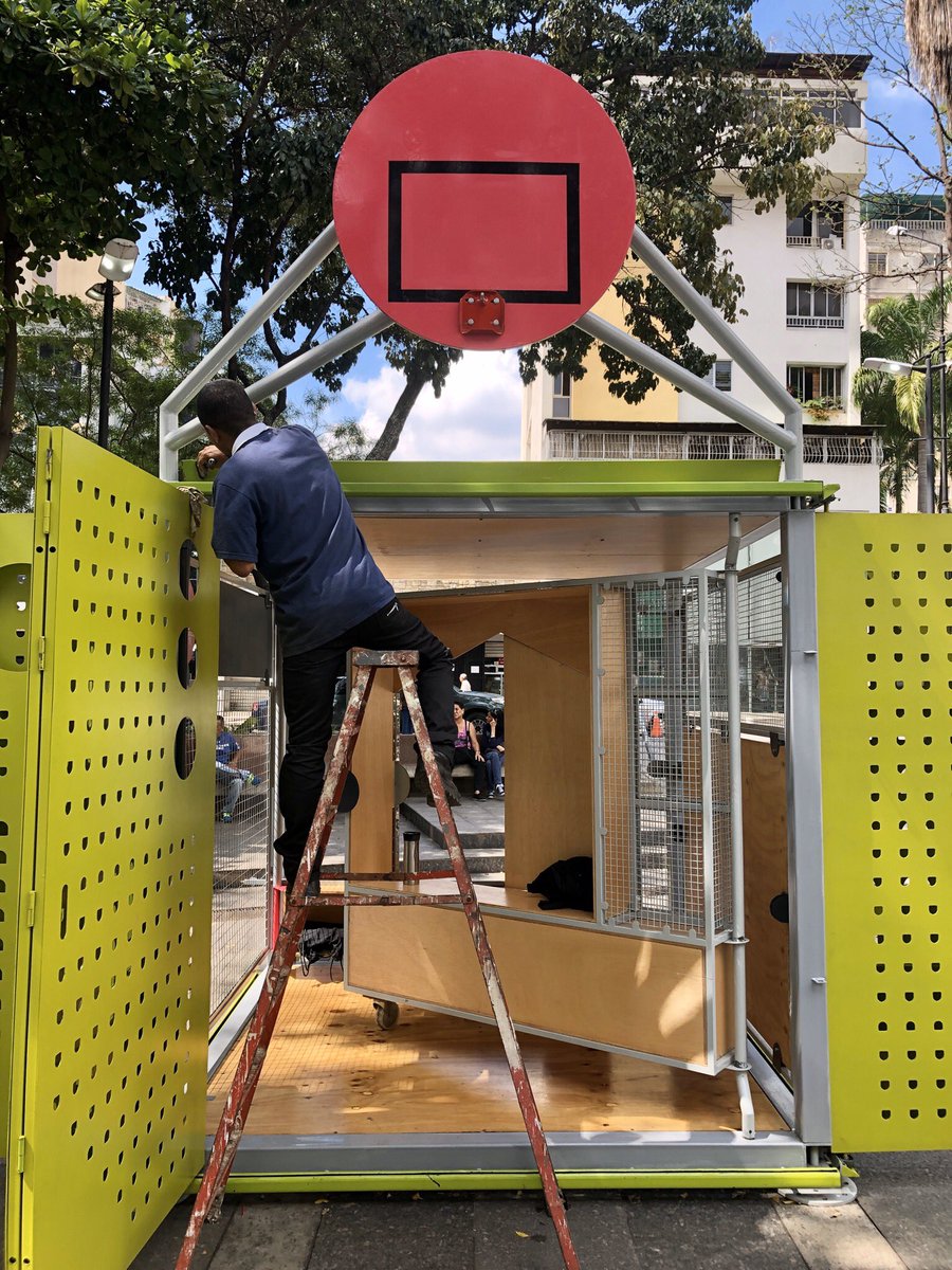 WillSandyDesign's tweet photo. Final preparation of #CuboDeCaracas | #CatalystCube today - ready for its close up tomorrow! Landing tomorrow: 23.11.19 at 4pm Plaza Bolivar, Chacao, Caracas, Venezuela #FocusCaracas https://t.co/aGPeCjy1ht