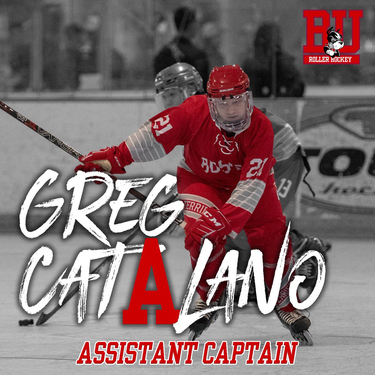 BURollerHockey's tweet photo. Big news, during our last practice before our tournament in Feasterville, PA this weekend we announced we have made Junior Greg Catalano an assistant captain! #HeyRed #HeyGreg https://t.co/ftfCw4uJeS