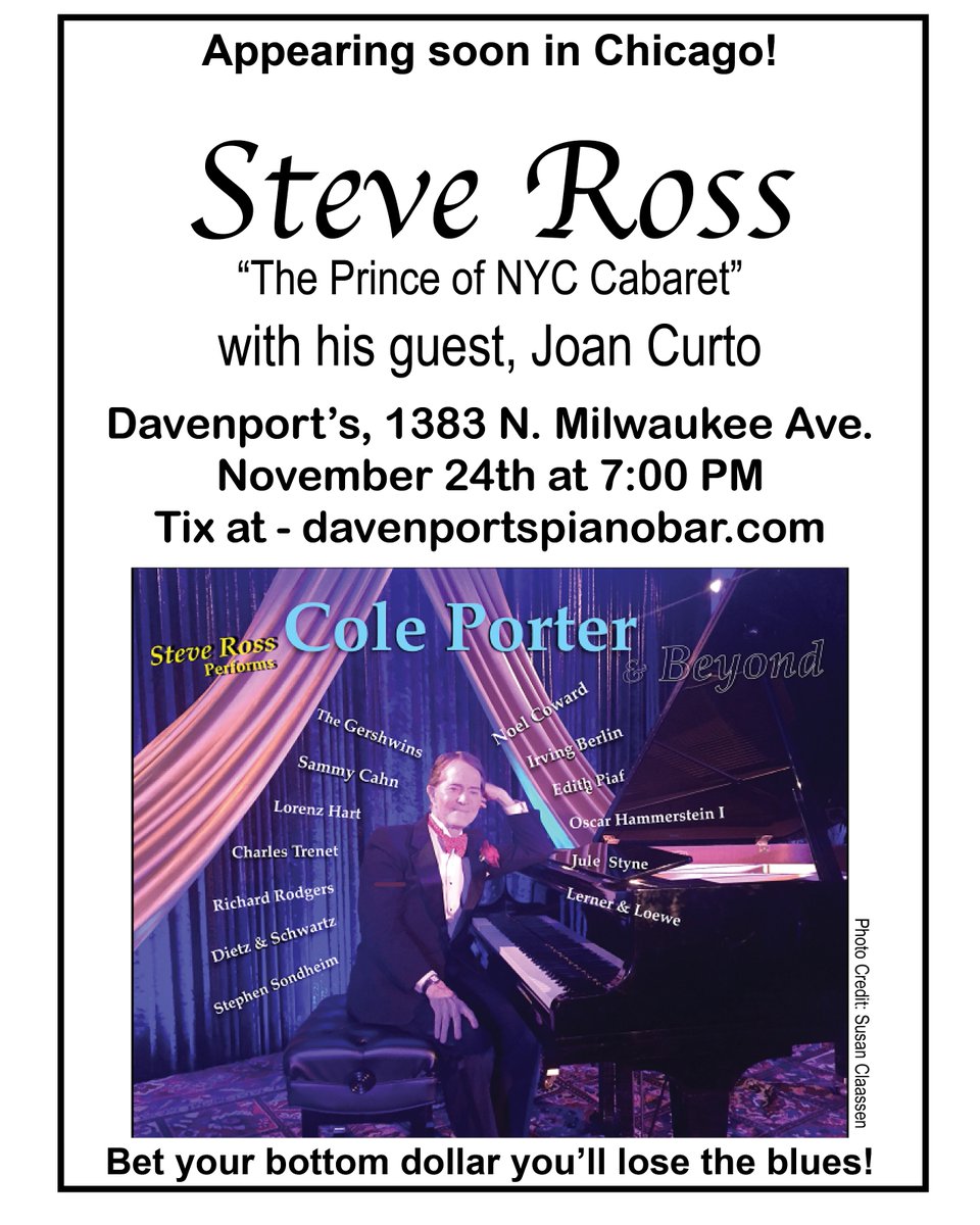 joanmcurto's tweet image. This Sunday @davenportsbar ! The best of NYC and beyond! Thrilled to be his guest!
#steveross #cabaret #coleporter