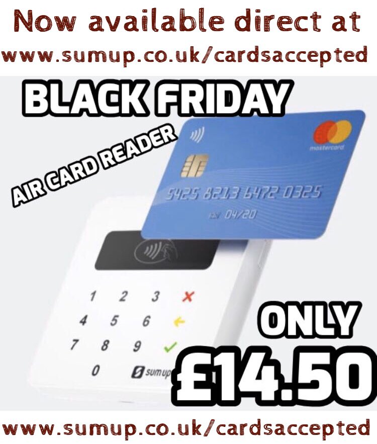 cardsaccepted's tweet image. #BlackFriday 
Take card payments on the move 
𝗦𝘂𝗺𝗨𝗽® UK Official Partner

Air Card Reader just £14.50
- No contract &amp;amp; No monthly fees
- Works via an app with any smartphone or tablet 
- low rate of just 1.69% per sale

👇🏻👇🏻Available here👇🏻👇🏻
sumup.co.uk/cardsaccepted
☝🏻☝🏻