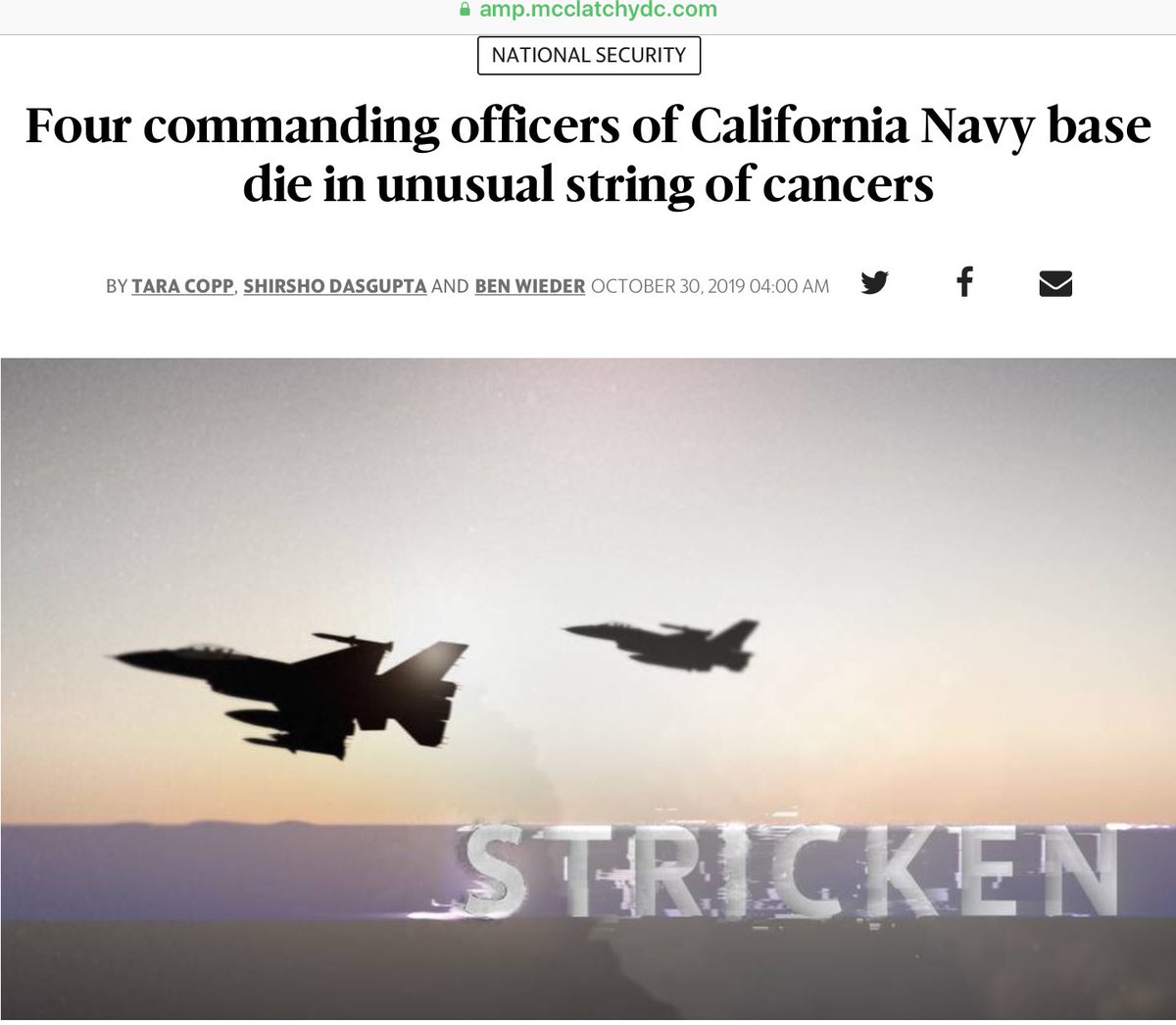dmills3710's tweet photo. Four Commanding Officers At Premiere Navy Air Weapons Testing Base, China Lake, California Have Died of Cancer in One of Several Alarming Clusters in Military’s Aviation Community Including Some of Navy’s Top Aviators & Test Pilots▫️
https://t.co/vpSke26cmG https://t.co/FxBX3IGMAk