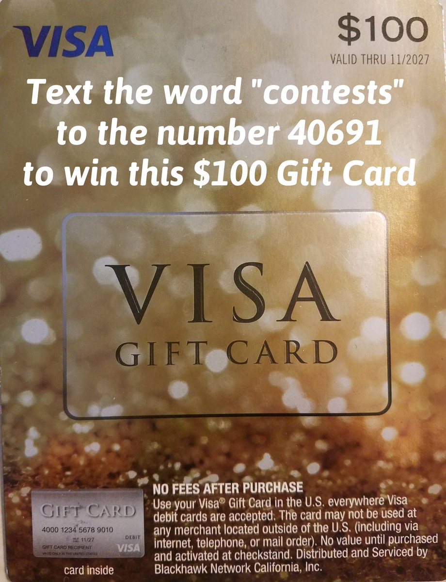 TextContests's tweet image. Reminder: We&apos;re giving away a $100 FREE Visa Card on Cyber Monday! All you have to do is text the word contests to the number 40691 &amp;amp; you will be entered to win. US residents only. No purchase necessary. #winning #Contest #FridayVibes #CyberMonday #Sweepstakes #FridayFeeling