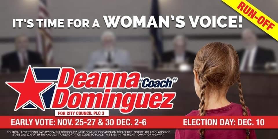 Brandon18119728's tweet photo. It's time for a woman's voice on our City Council. The majority of Edinburg is female. It's been far too long since a woman has been part of the decision making in our city. #VoteDeannaDomimguezCityCounclePl3 #Deefor3 #WomeninLeadership https://t.co/WZVkM9SExG