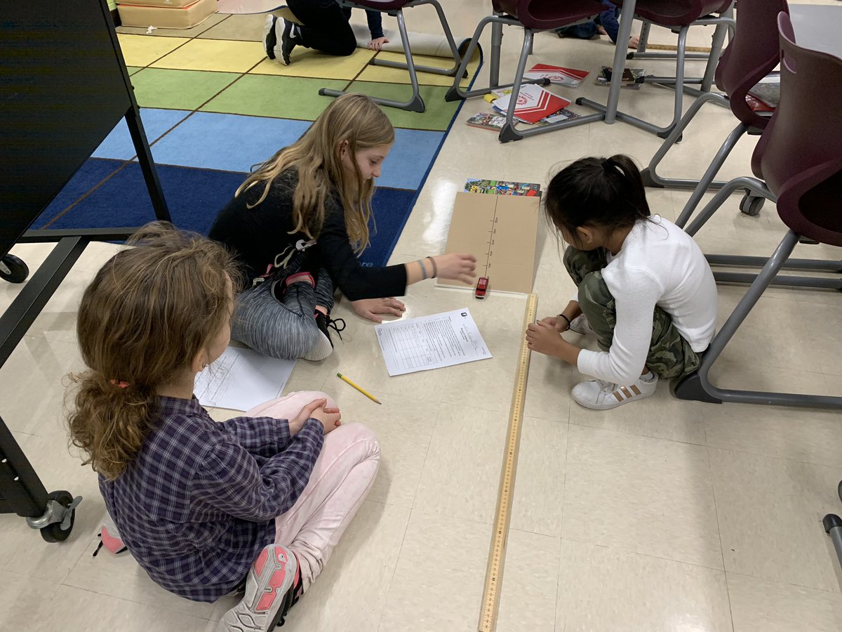 Investigating that the higher up the ramp the car started, the farther it travels due to increased energy #iginspires