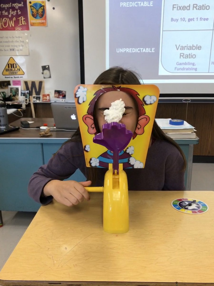 Mr_Psyken's tweet photo. Playing Pie Face in 2nd period #APPsych to teach about reinforcement schedules in operant conditioning #VariableRatio #PieFace #PsychisLife https://t.co/6ayzV7yxxk