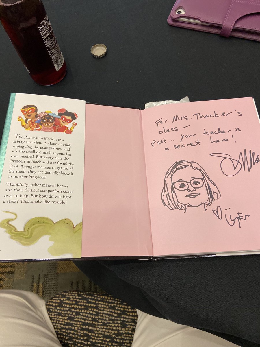 What a delight to be drawn by LeUyen Pham and have kind words written by ⁦@haleshannon⁩! Hurray, a new Princess in Black! #ncte2019 #princessinblack