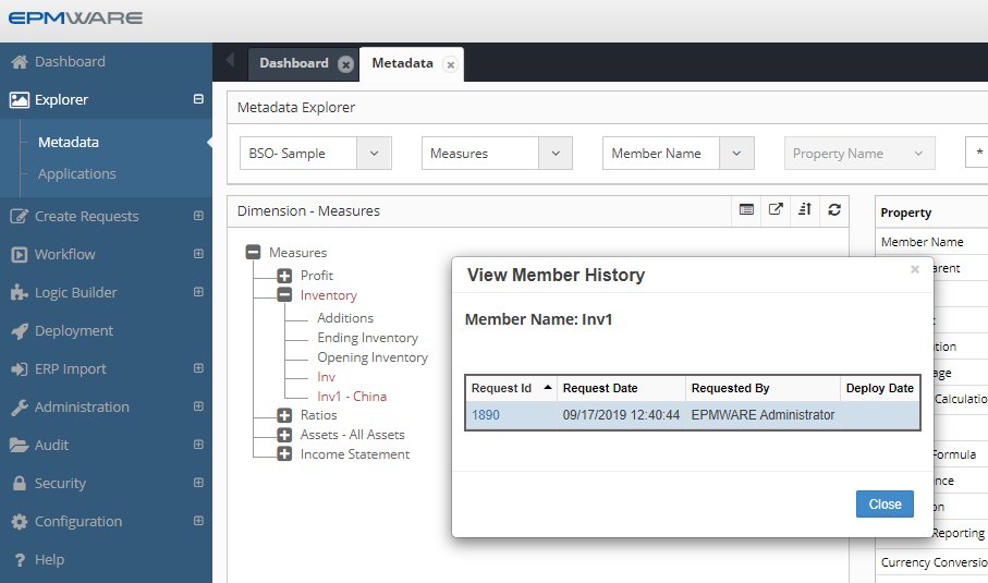 EPMware's tweet image. Audit trail of all approvals and changes to a member in EPMware with a simple right click.  Also, run a report in the Audit module to view the complete history for a time period. #metadatamanagement #datagovernance #startautomating