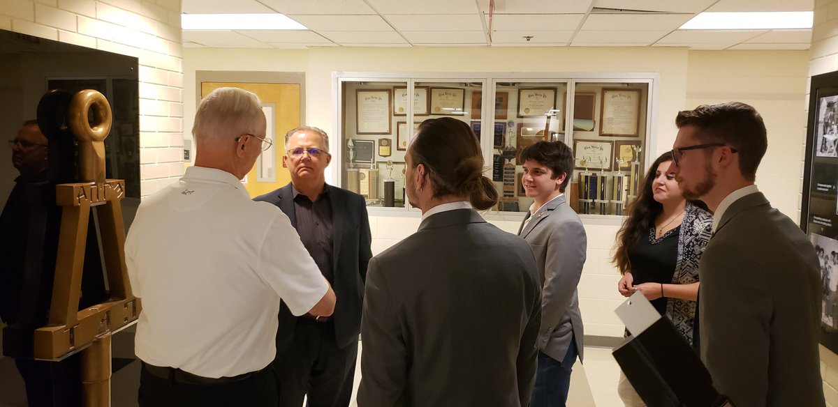 EngineeringUSF's tweet photo. After the unveiling, current Tau Beta Pi Gamma leadership met with the chapter's original founders and @roberthbishop to see the chapter's awards and history room and discuss the future of the honors society. https://t.co/FyZYrLa7Ov
