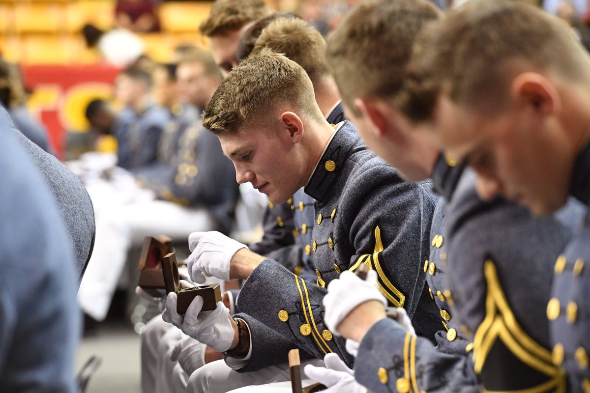 VMI1839's tweet photo. Members of the Class of 2021 receive their rings during a ceremony today in Cameron Hall, representing one of the biggest milestones in a cadet’s time at VMI. Ring Figure celebrations will continue tonight with a dance in Marshall Hall. #rahvamil #ringfigure https://t.co/dpICtXAOWR