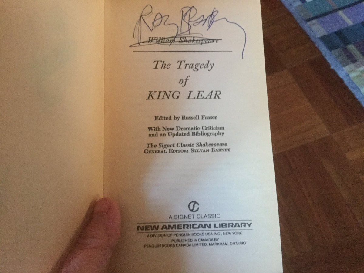 What is the jewel of your collection? This is mine: a copy of King Lear signed by the late Ray Bradbury. I went to Bradbury’s reading in college but only had a copy of the book I was reading for class. “No problem!” he said, and scratched out Shakespeare’s name.