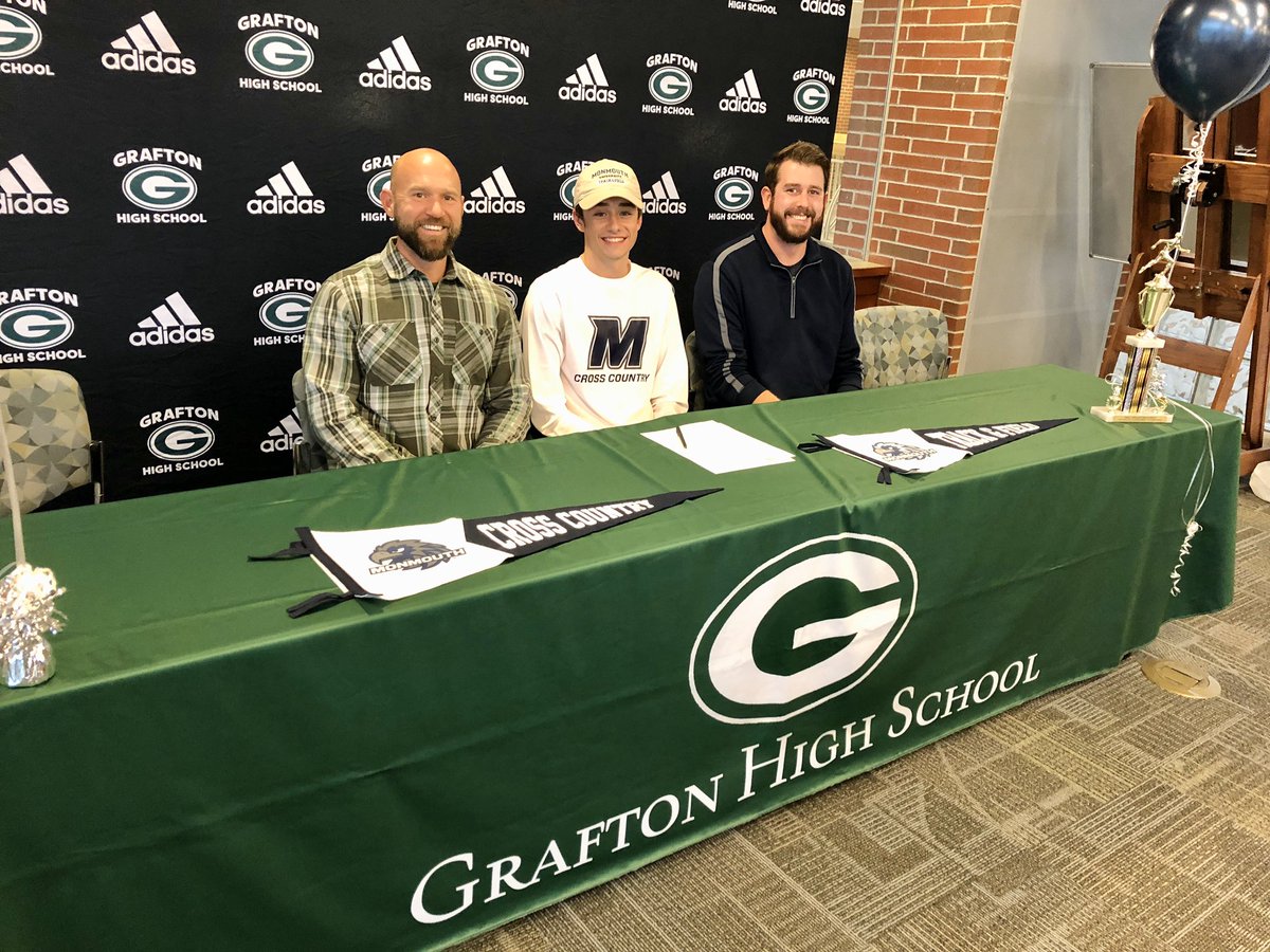 GraftonAD's tweet photo. Congrats to @Grafton_2020 student-athlete Aidan Gilmore on his commitment to run NCAA D1 XC &amp; Track @ Monmouth University! We will miss Aidan next year; he will be a great addition to the Hawks’ family! #gogreen #gografton #FlyHawks @MUHawks @MUHawksXCTF @tgsports @graftonnews https://t.co/izkTX4KcbX