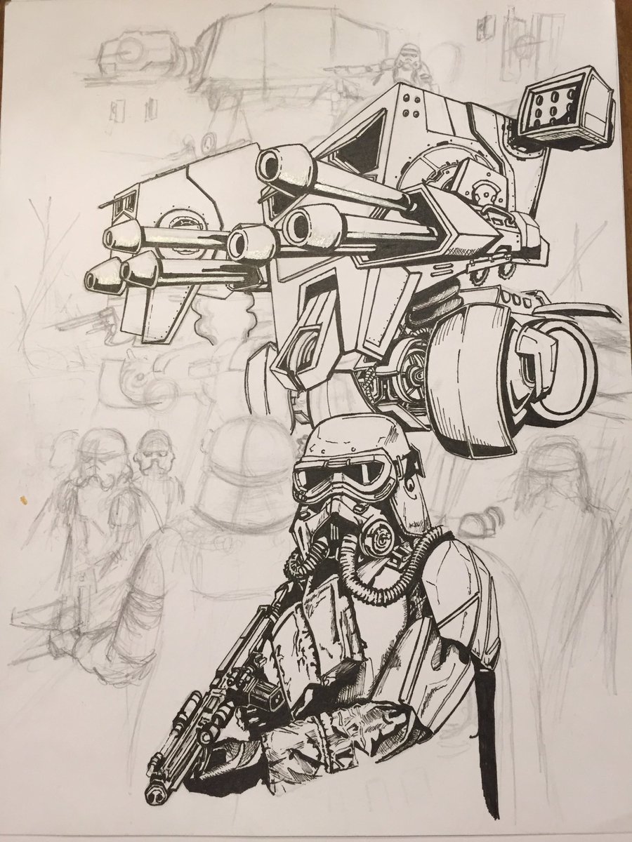ArtPepon's tweet photo. Working on a Star Wars project where we tell a story with art #atstwalker #mudtrooper #penandink #coloringpage #starwars #starwarsart #starwarscomander #workinprogress #sketching #drawing #johnpepon https://t.co/FhDviuYsbB