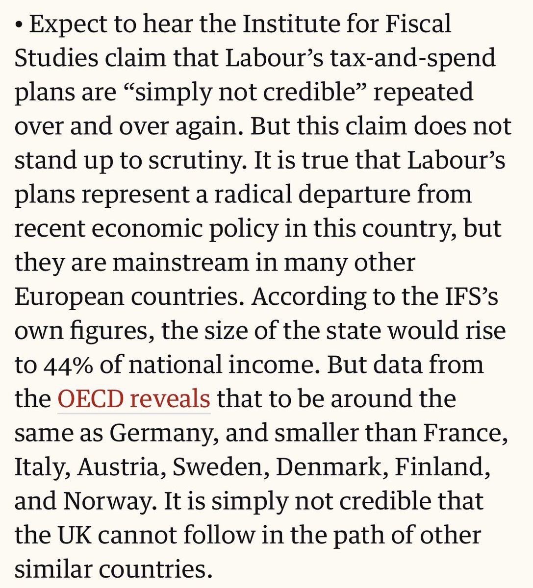 CLAIM: the IFS says Labour’s plans are “simply not credible”FACTS: the size of the state would increase to 44 per cent of GDP, about the same as Germany & smaller than France, Italy & many others(4/6)