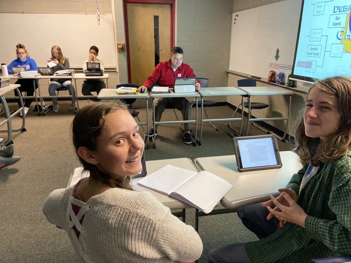 Israel_Marshall's tweet photo. When Principal @JamesLibal walks in on debate day, and unbeknownst to the @sftcyclones champs of 7th hour, they must face one... more... opponent!!! @olatheschools #SocialStudies #ProudToBeSFT #FinalBossOP https://t.co/fMY9fOXoa9