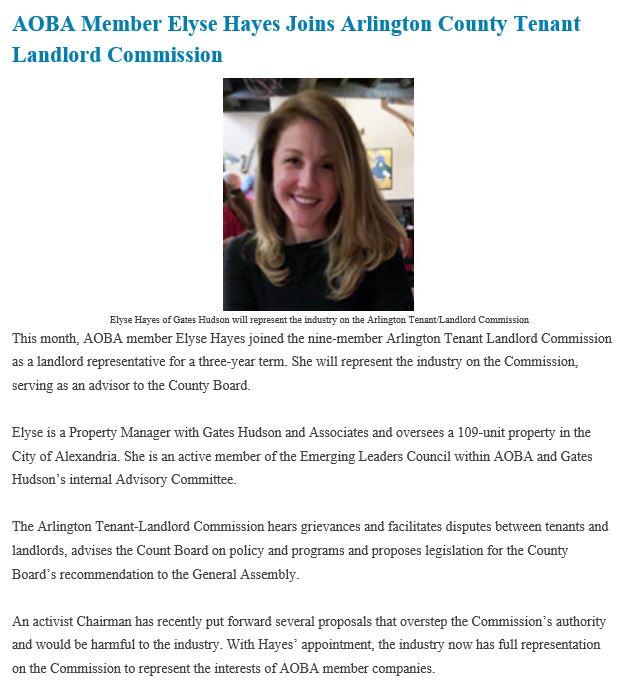 Join us in congratulating Elyse Hays! She will be joining the Arlington Tenant Landlord Commission for the next 3 years. She has the full support of the Gates Hudson Team! #GatesHudsonFTW