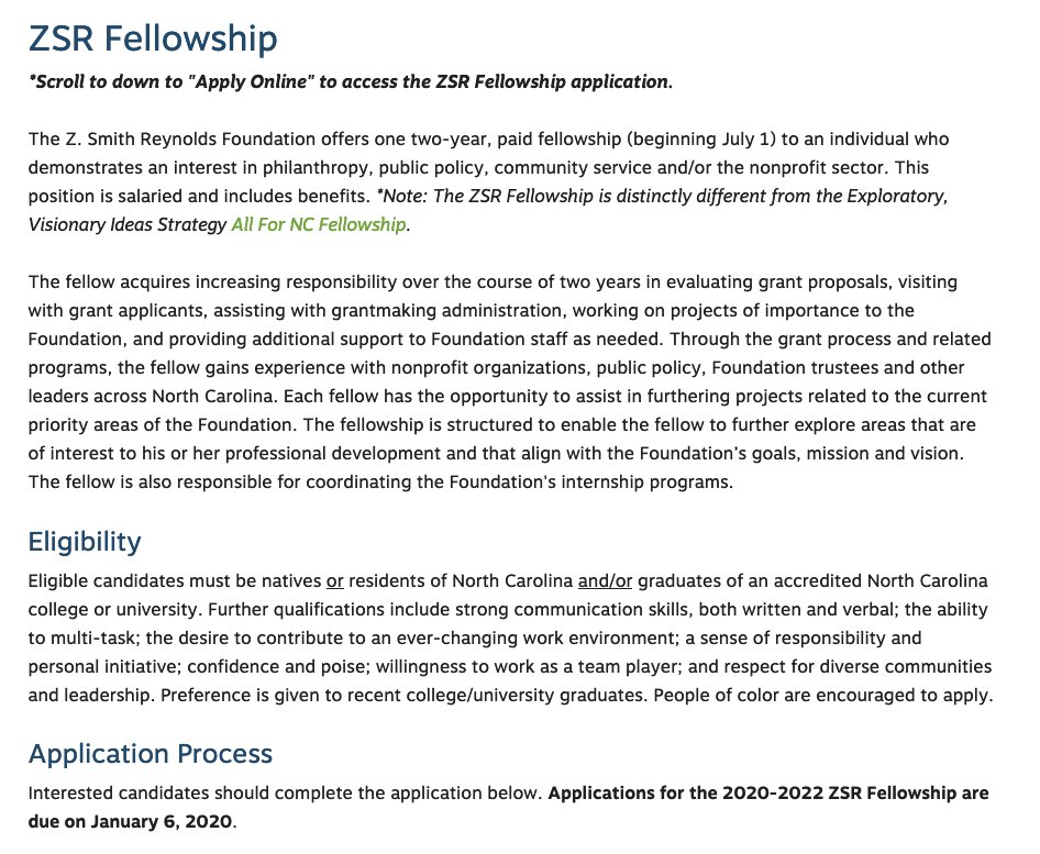 Dr. Rebecca Kreitzer (@rebeccakreitzer) on Twitter photo NC undergrads and recent grads - check out this 2 year paid fellowship at the Z. Smith Reynolds Foundation. This would be a great opportunity for a <a href="/UNCPublicPolicy/">UNC Public Policy</a> student! Read more about it here: zsr.org/zsr-fellowship NC undergrads and recent grads - check out this 2 year paid fellowship at the Z. Smith Reynolds Foundation. This would be a great opportunity for a <a href="/UNCPublicPolicy/">UNC Public Policy</a> student! Read more about it here: zsr.org/zsr-fellowship