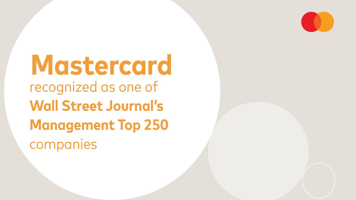 MastercardNews's tweet image. Proud to be one of @WSJ #ManagementTop250 companies from @DruckerInst. This recognizes the efforts of our teams to do well by doing good, delivering on the expectations of our stakeholders and shareholders. wsj.com/articles/explo…